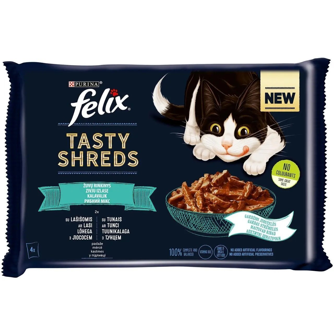 Влажный корм для кошек Felix Рыбный микс Аппетитные кусочки с тунцом и лососем 4*80г фото 