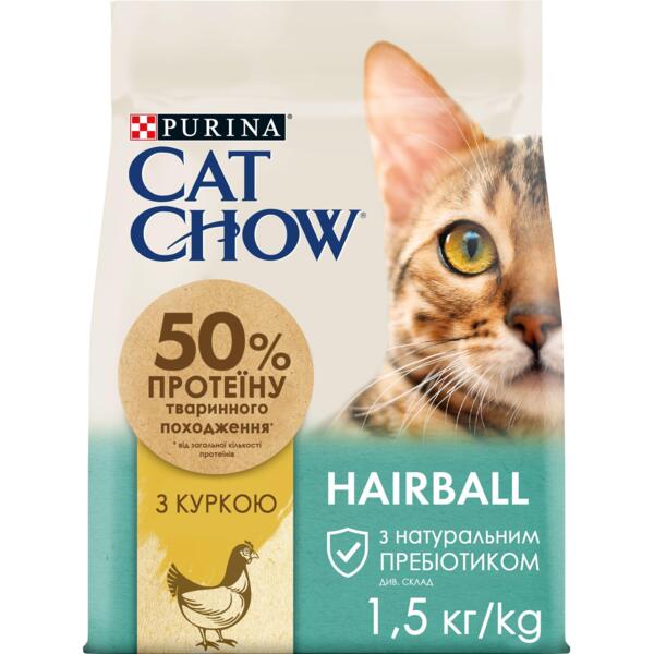Сухой корм для котов Cat Chow Hairball с курицей 1,5кг