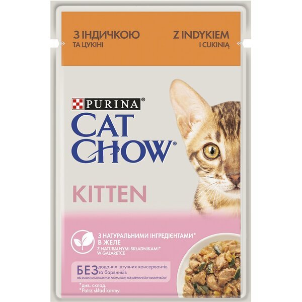 

Влажный корм для котят Purina Cat Chow Kitten нежные кусочки с индейкой и цукини в желе 85г