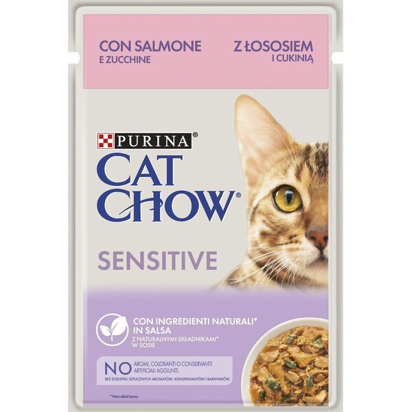 

Влажный корм для котов с чувствительным пищеварением Purina Cat Chow Sensitive лосось и цуккини в соусе 85г