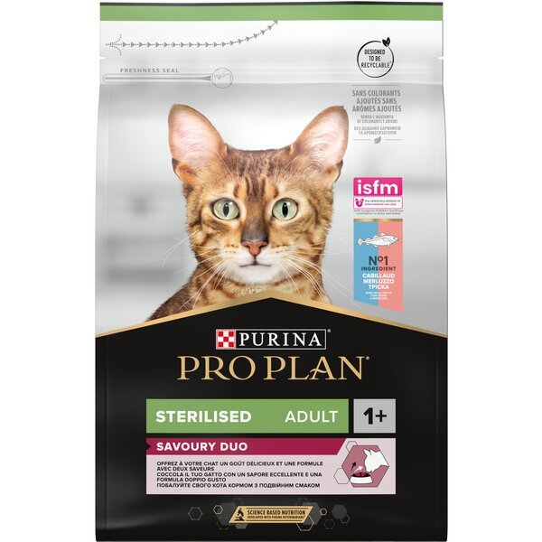 Сухой корм  для кастрированных котов Purina ProPlan Sterilised Senses с треской и форелью, 3 кг