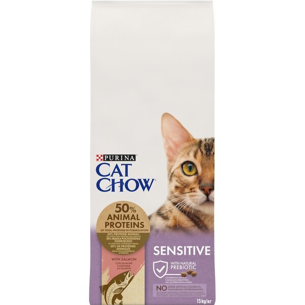 

Сухой корм для взрослых котов Purina Cat Chow Sensitive для чувствительной кожи и пищеварения с лососем 15кг