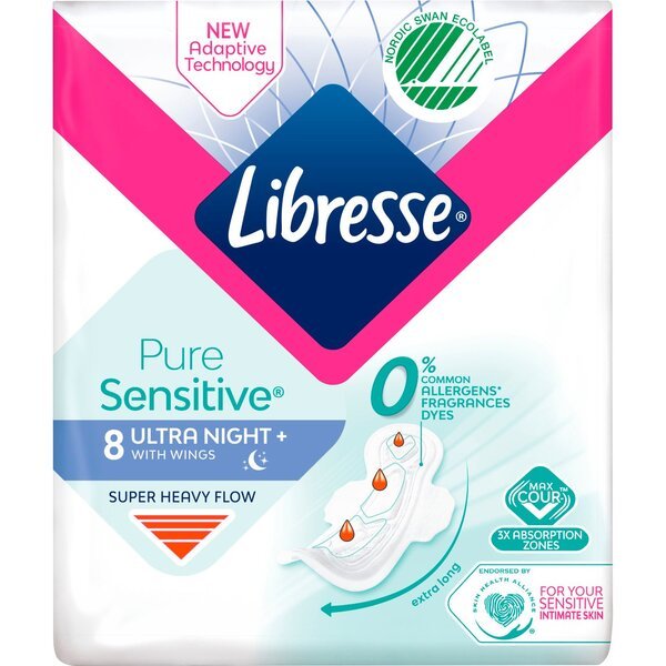 Гигиенические прокладки Libresse Pure Sensitive Ultra Night + Ночные 8 шт