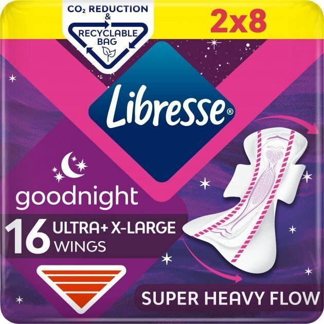 Гигиенические прокладки Libresse Ultra Goodnight Extra Large ночные с крылышками 16 шт фото 