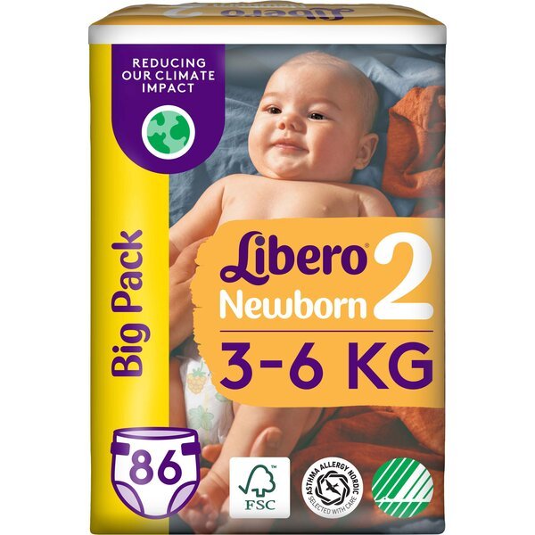 

Подгузники Libero Newborn Размер 3-6 кг 2 86 шт