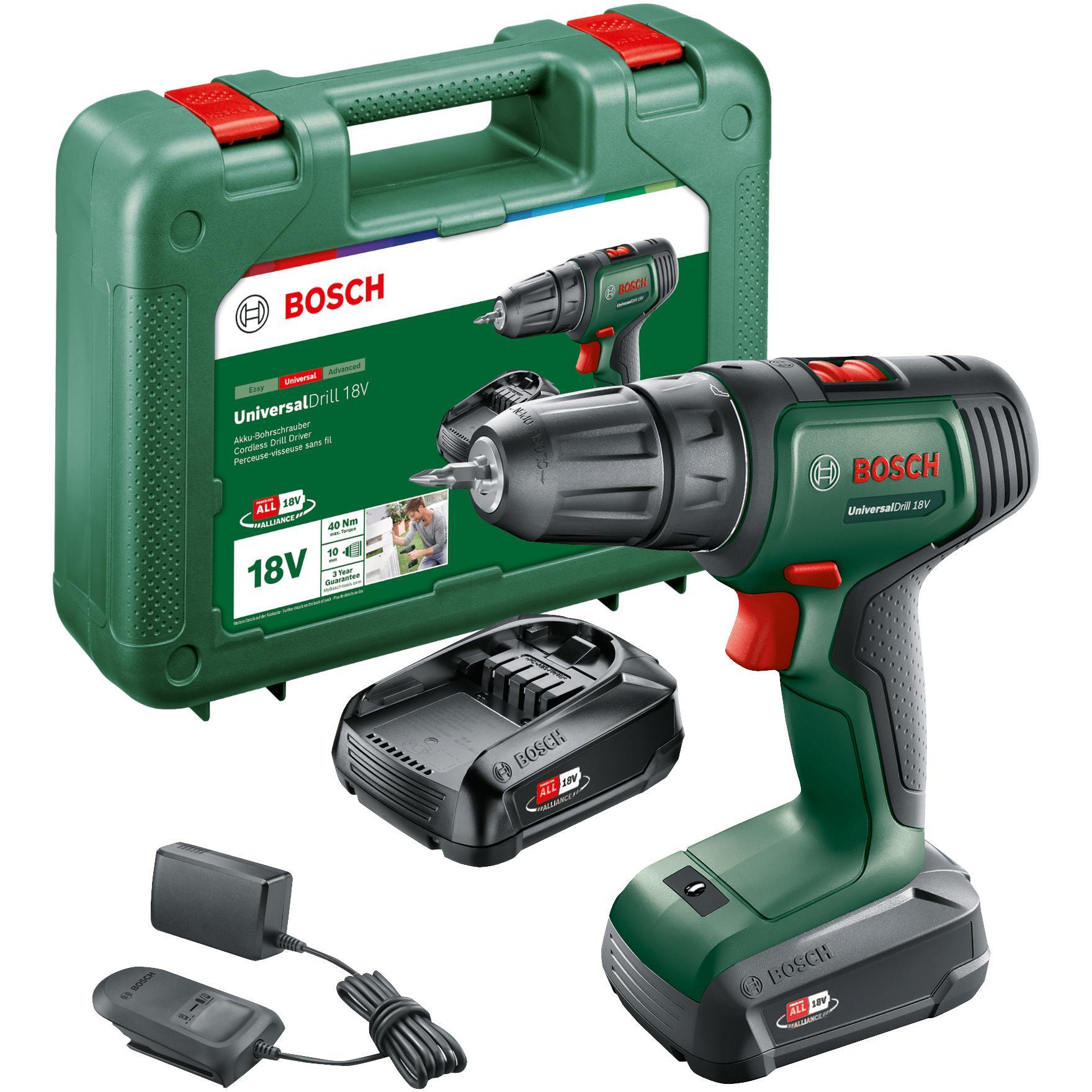 Шуруповерт-дрель Bosch UniversalDrill 18V, 2x1.5Ач, 40Нм (0.603.9D4.002) фото 1