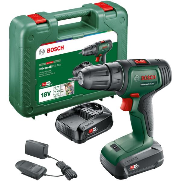

Шуруповерт-дрель Bosch UniversalDrill 18V, 2x1.5Ач, 40Нм (0.603.9D4.002)