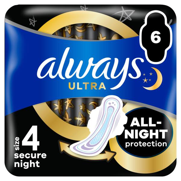 

Гигиенические прокладки Always Ultra Secure Night (Розмір 4) 6 шт