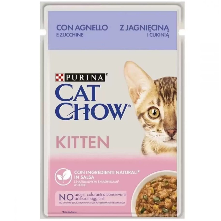Влажный корм для котят Cat Chow с ягненком и цуккини в желе 85г фото 