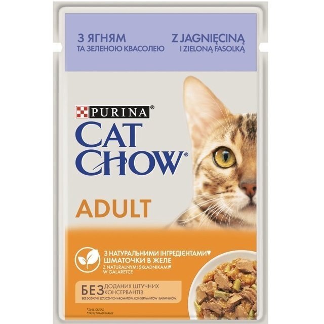 Вологий корм для кішок Cat Chow з ягням та зеленою квасолею 85гфото