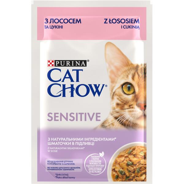 

Влажный корм для котов с чувствительным пищеварением Cat Chow лосось и цуккини в соусе 85г