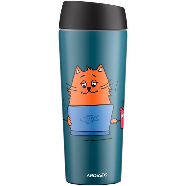 Акція на Термочашка Ardesto Coffee time Red Cat 450 мл, синий, нержавеющая сталь (AR2645CG) від MOYO