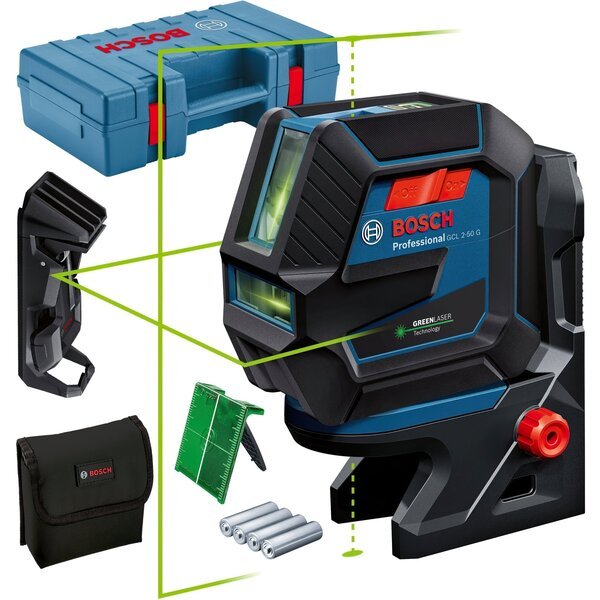 Лазерный нивелир Bosch Professional GCL 2-50 G в чемодане с держателем RM 10, зажимом DK 10 (0.601.066.M02)