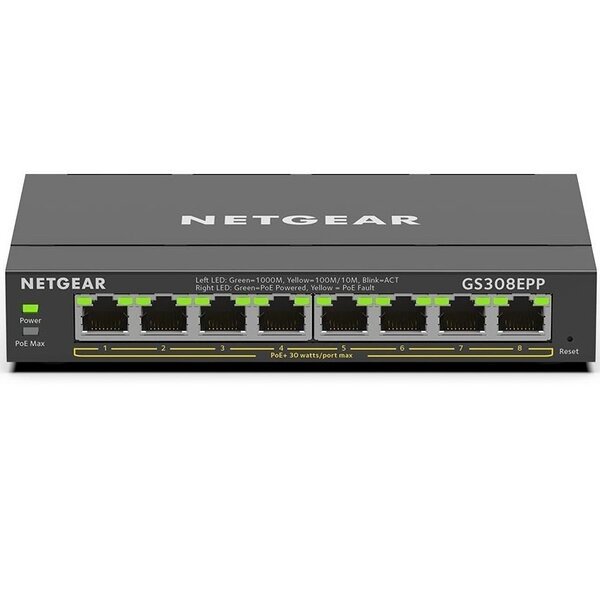 Коммутатор NETGEAR GS308EPP  8xGE PoE+ (123Вт), управляемый (GS308EPP-100PES)