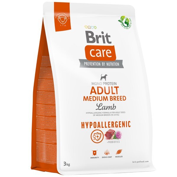 

Корм для собак средних пород Brit Care Dog Hypoallergenic Adult Medium Breed гипоаллергенный с ягненком 3кг