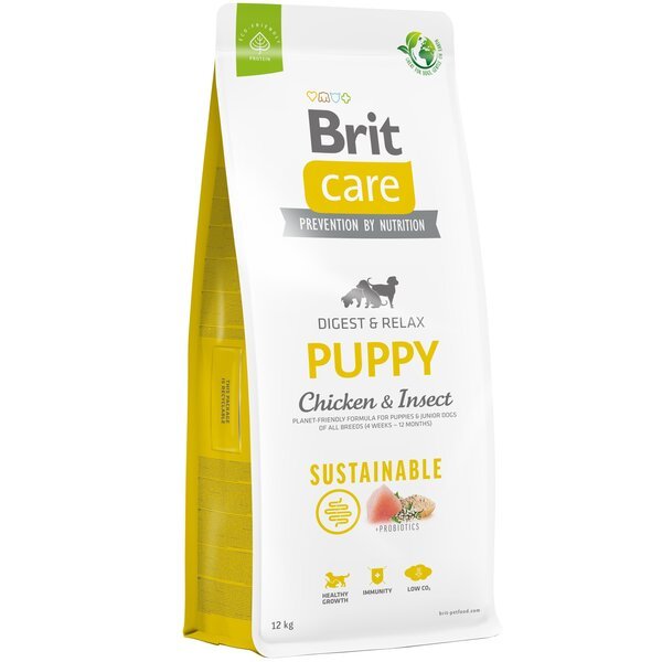 Корм для щенков Brit Care Dog Sustainable Puppy с курицей и насекомыми 12кг