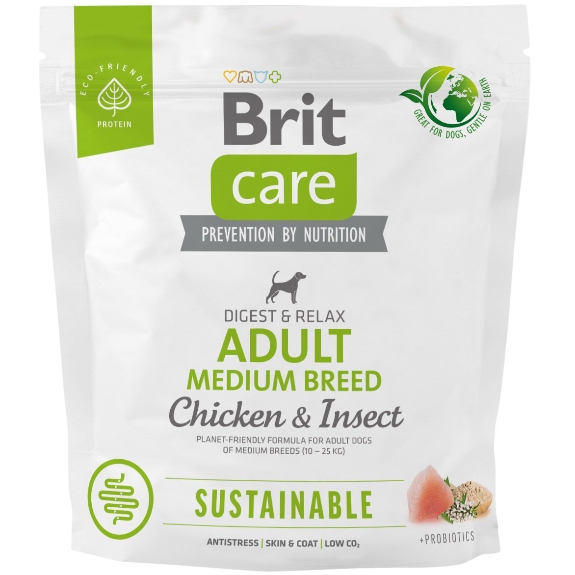 Корм для собак средних пород Brit Care Dog Sustainable Adult Medium Breed с курицей и насекомыми 1кг фото 