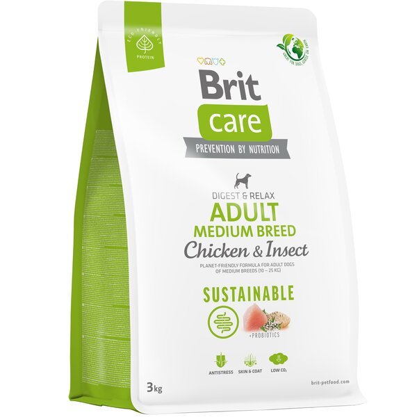 Корм для собак средних пород Brit Care Dog Sustainable Adult Medium Breed с курицей и насекомыми 3кг