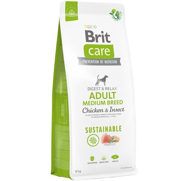 

Корм для собак средних пород Brit Care Dog Sustainable Adult Medium Breed с курицей и насекомыми 12кг