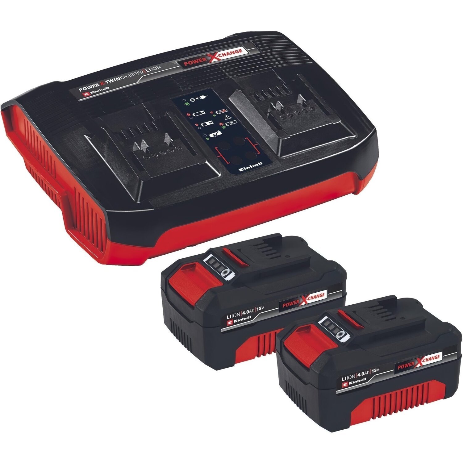 Набір акумуляторів + зарядний пристрій Einhell 18V 2x4.0Ah Twincharger Kit, PXC, 2.2 кг (4512112)фото