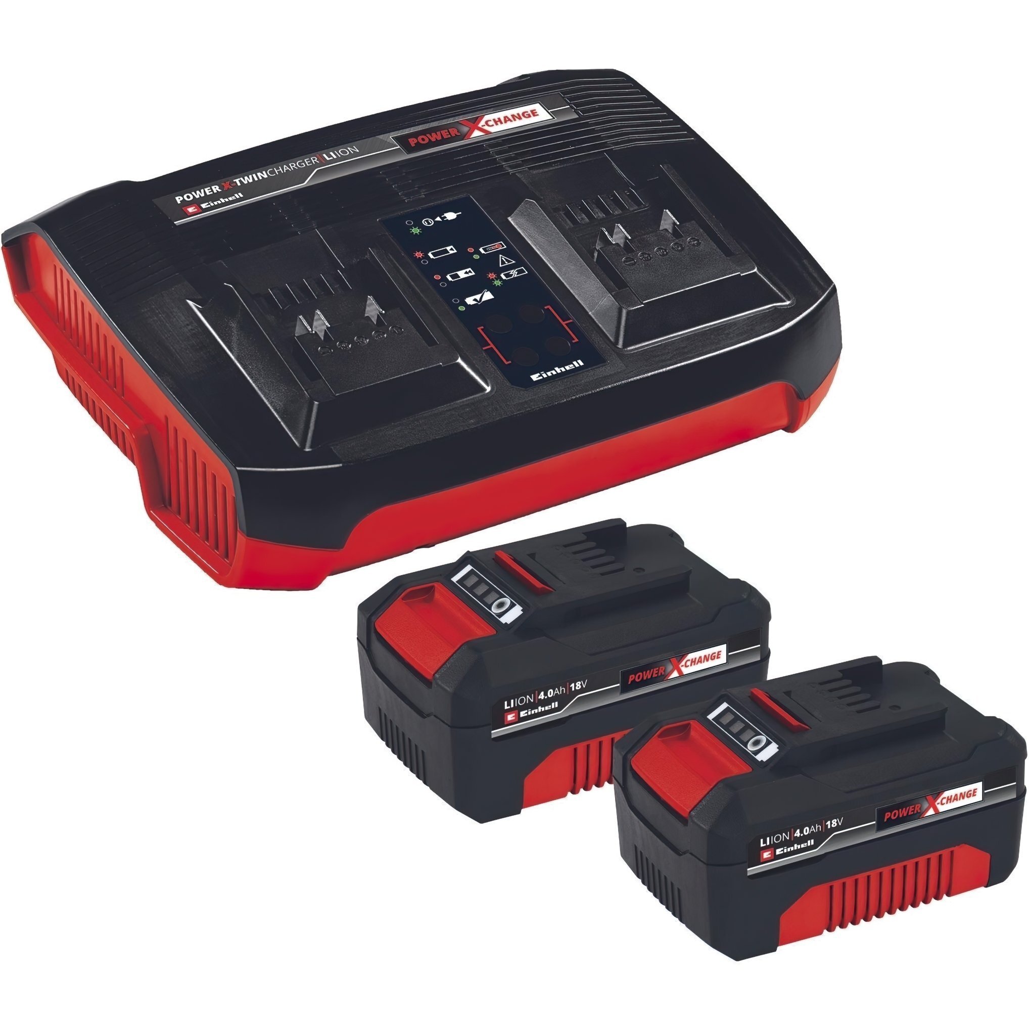 Набір акумуляторів + зарядний пристрій Einhell 18V 2x4.0Ah Twincharger Kit, PXC, 2.2 кг (4512112)фото1