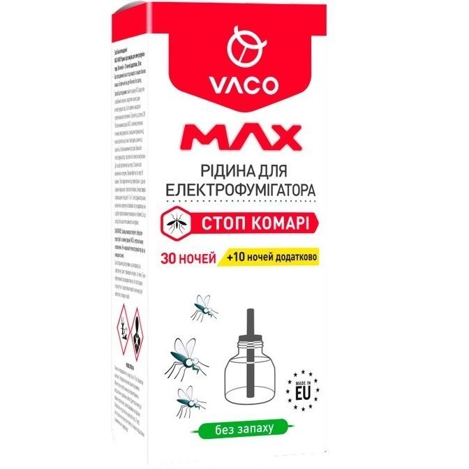 Жидкость от комаров для электрофумигатора Vaco Max 30 ночей+10 ночей в подарок 30 мл фото 