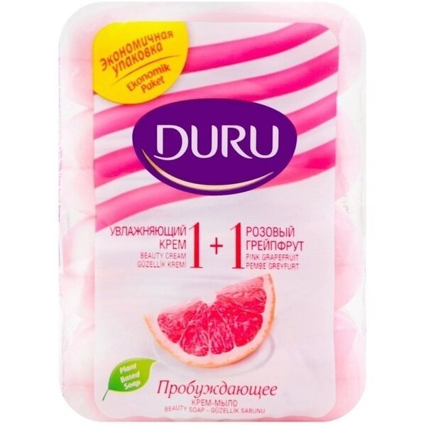 Акція на Мыло туалетное Duru 1+1 С экстрактом розового грейпфрута и увлажняющим кремом 4*80г від MOYO