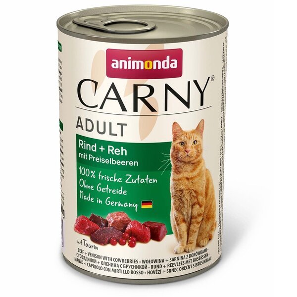 

Корм влажный для котов Carny с говядиной, олениной и брусникой 400 г
