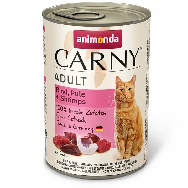 

Корм влажный для котов Carny с говядиной, индюшкой и креветками 400 г