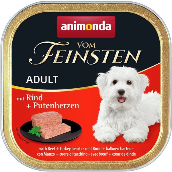 

Корм влажный для собак Vom Feinsten с говядиной и индюшачьими сердцами 150 г