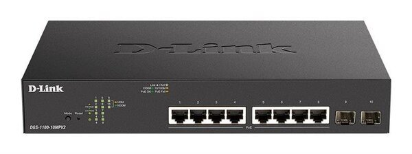 Коммутатор D-Link DGS-1100-10MPV2 8xGE PoE 2xSFP, 130Вт, EasySmart (DGS-1100-10MPV2)