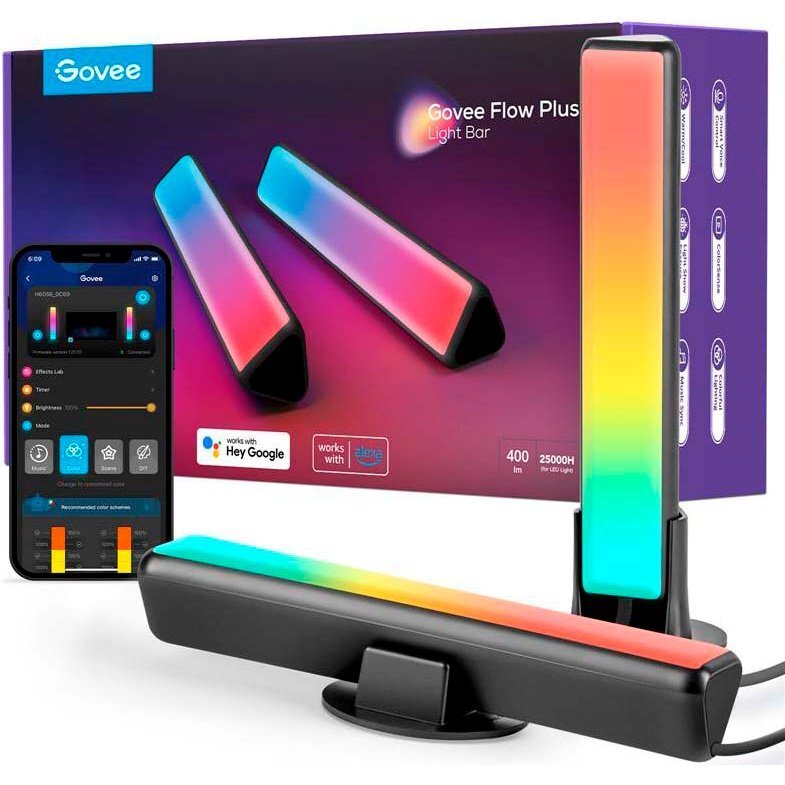 Набор адаптивной подсветки Govee H6056 RGBICWW WiFi + Bluetooth Flow Plus Light Bars RGB Черный (H60563D1) фото 