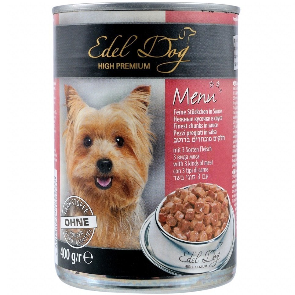 Влажный корм для взрослых собак Edel Dog с тремя видами мяса 400 гр фото 1