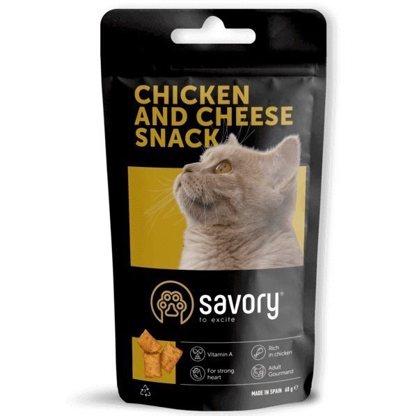 Лакомство для поощрения кошек Savory Snack Chicken and Cheese, подушечки с курицей и сыром, 60 г