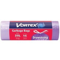Пакети для сміття із затяжкою Vortex Стандарт фіолетові 35л*15шт