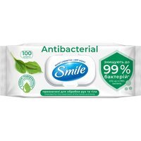 Салфетки влажные Smile Antibacterial с подорожником 100шт