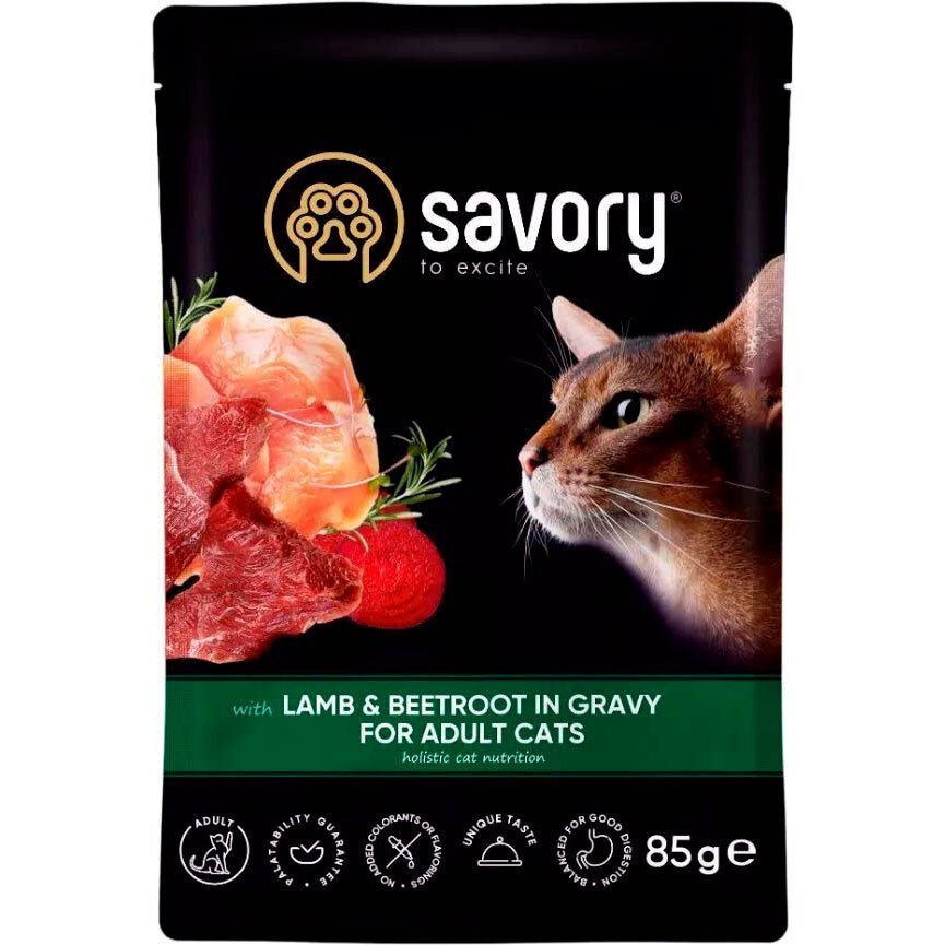 Вологий корм Savory для дорослих кішок, ягня з буряком у соусі, пауч, 85 гфото1