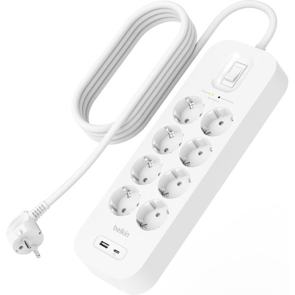 

Сетевой фильтр Belkin 8хSchuko, USB-A/USB-C 18Вт, 16А c защитой от перенапряжения, 2м (SRB003VF2M)