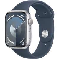 Смарт-часы Apple Watch Series 9 GPS 45mm Silver Aluminium Case with Storm Blue Sport Band - M/L