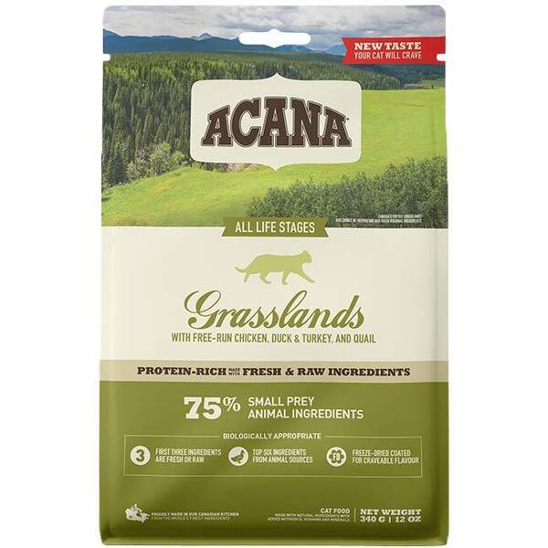 Сухой корм для кошек всех пород Acana Grasslands Cat со вкусом цыплят, индейки и утки 340 гр