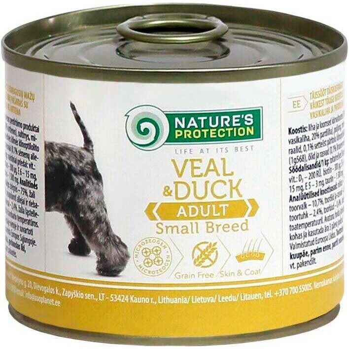 Вологий корм для собак малих порід з телятиною та качкою Nature`s Protection Adult small breed Veal & Duck 200гфото1