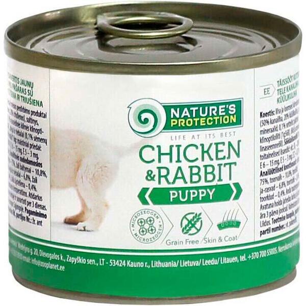 

Влажный корм для щенков всех пород с курицей и кроликом Nature's Protection Puppy chicken & rabbit 200г