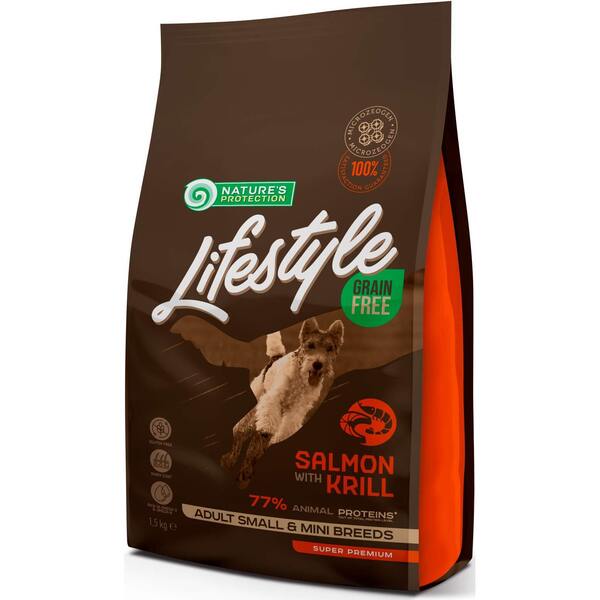 Сухой беззерновой корм для собак малых пород Lifestyle Grain Free Adult Small and Mini Breeds с лососем и крилем 1.5кг