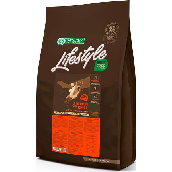 Сухой беззерновой корм для собак малых пород Lifestyle Grain Free Adult Small and Mini Breeds с лососем и крилем 10кг