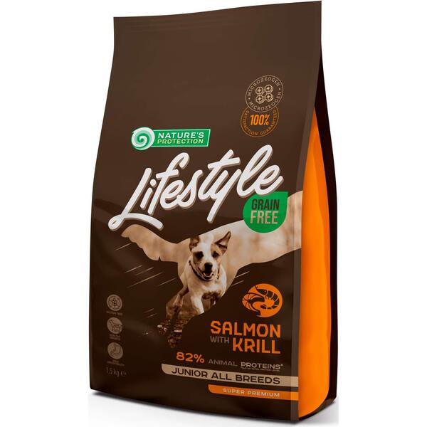 Беззерновой корм с лососем и крилем для юниоров Lifestyle Grain Free Junior All Breed 1,5кг