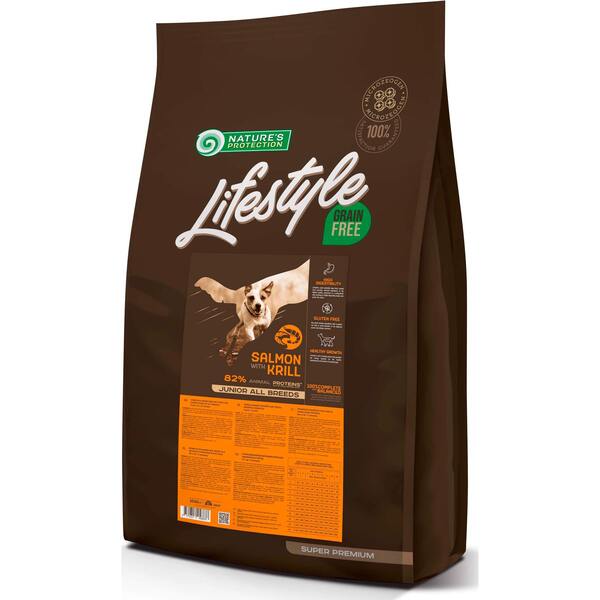 Беззерновой корм для юниоров Nature's Protection Lifestyle Grain Free лосось и криль 10кг