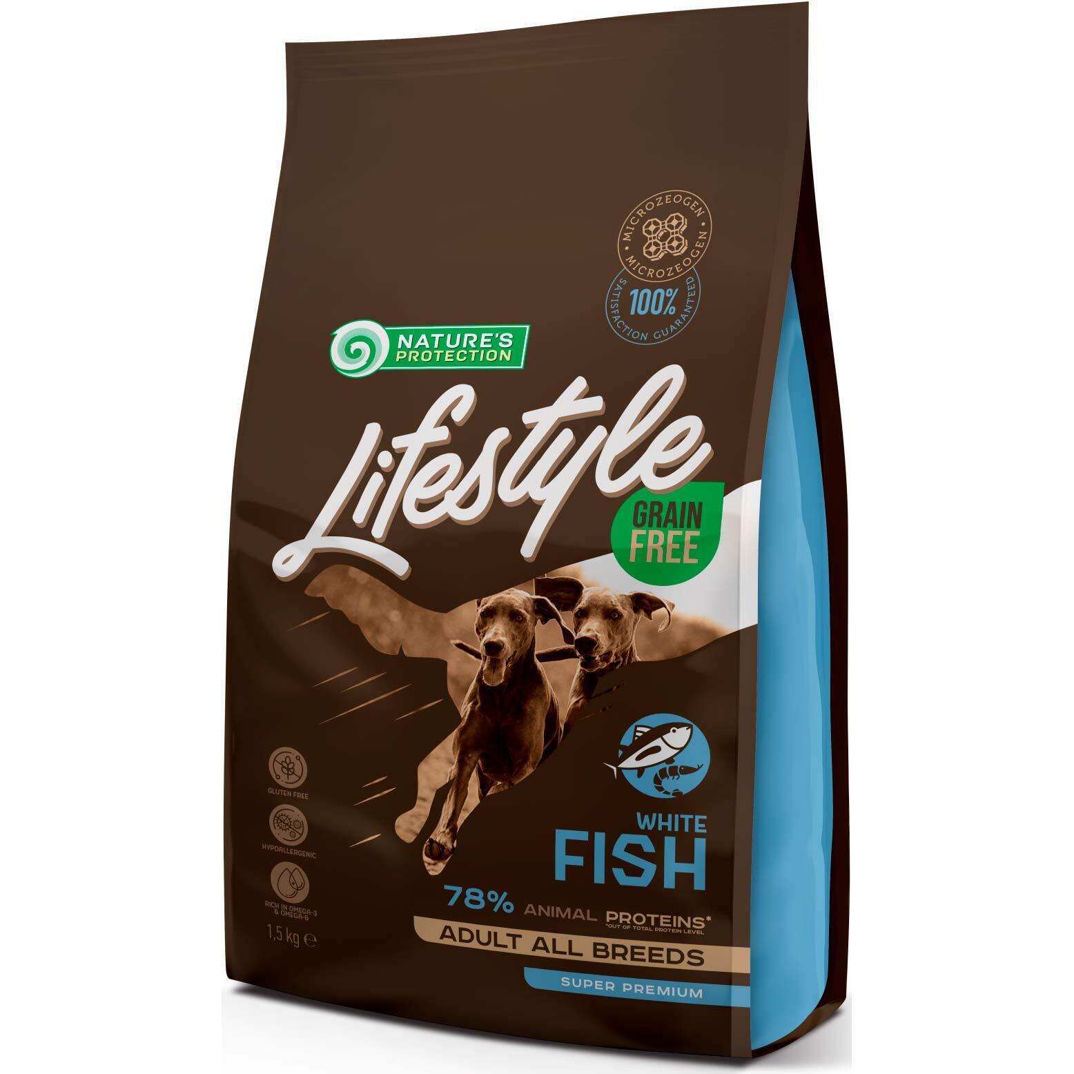 Беззерновой корм для собак Nature's Protection Lifestyle Grain с белой рыбой 1.5 кг фото 1