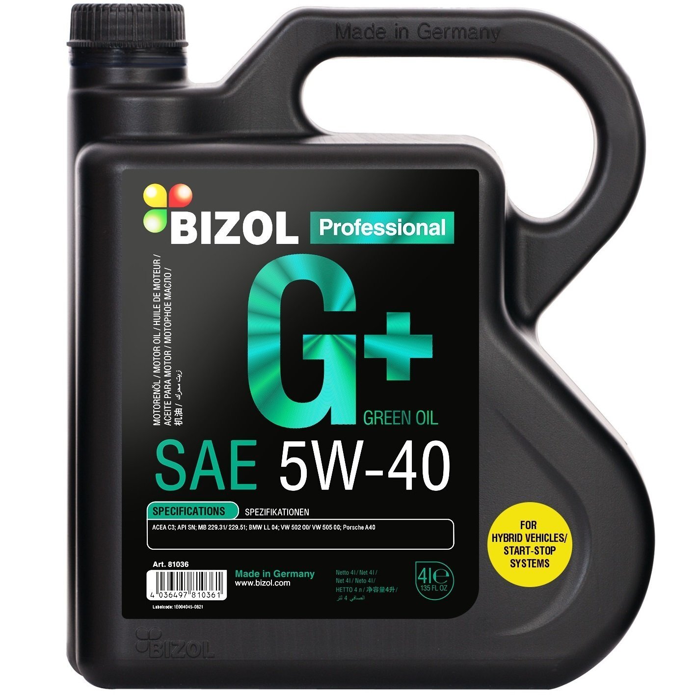 Масло моторное Bizol Green Oil+ 5W-40 4л. (4036497810361) фото 