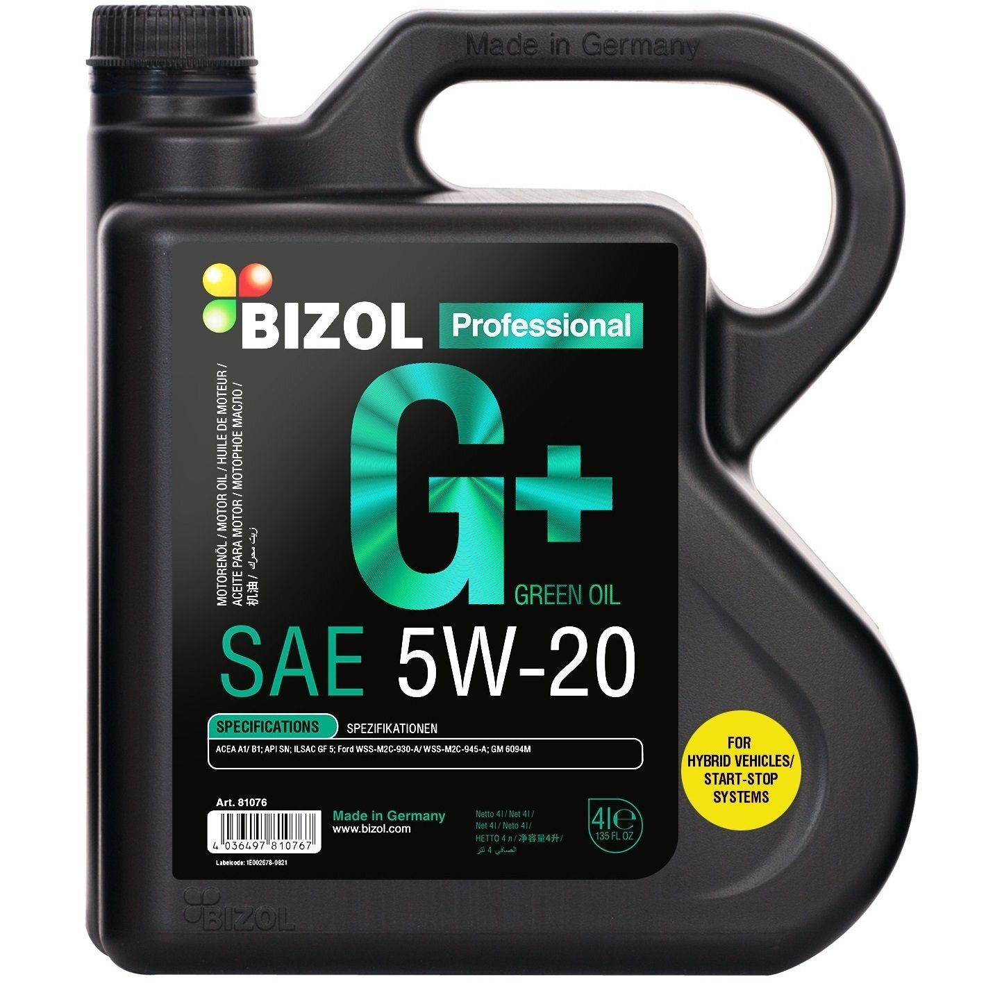 Олива моторна Bizol Green Oil+ 5W-20 4л. (4036497810767)фото1