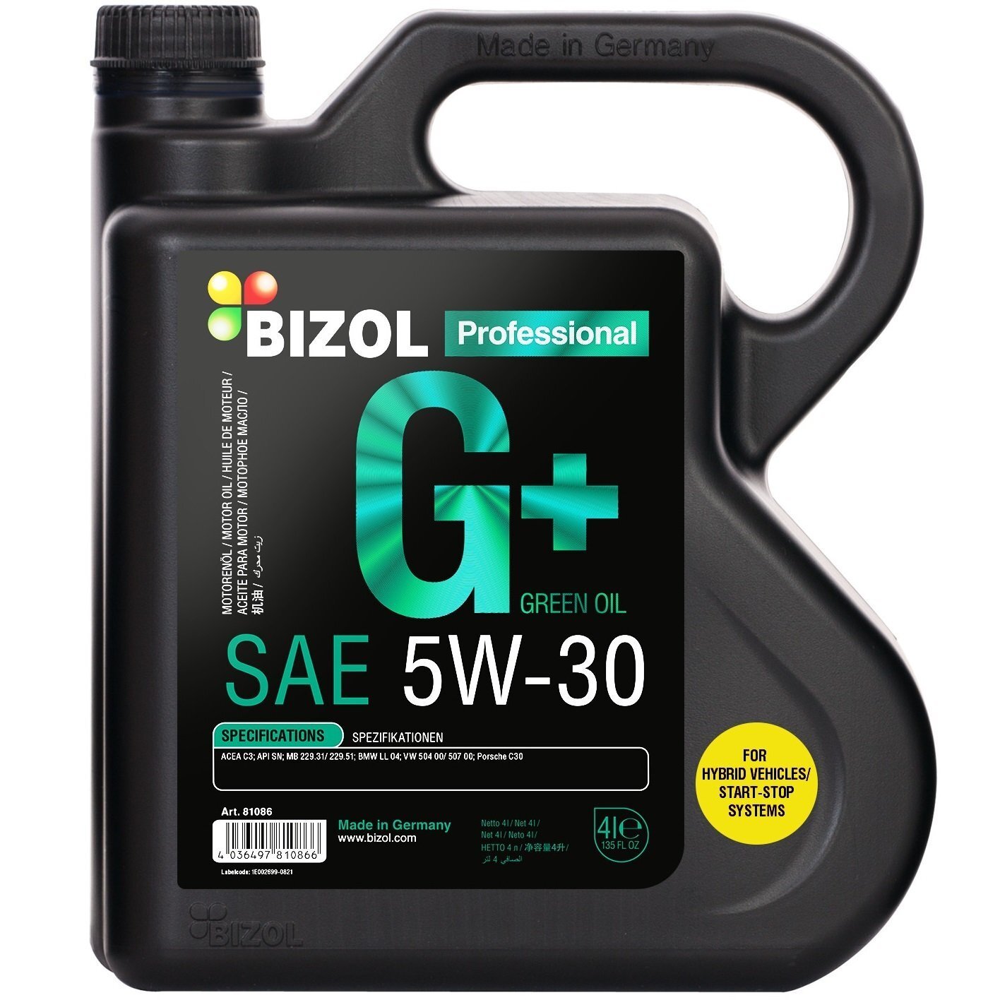 Олива моторна Bizol Green Oil+ 5W-30 4л. (4036497810866)фото